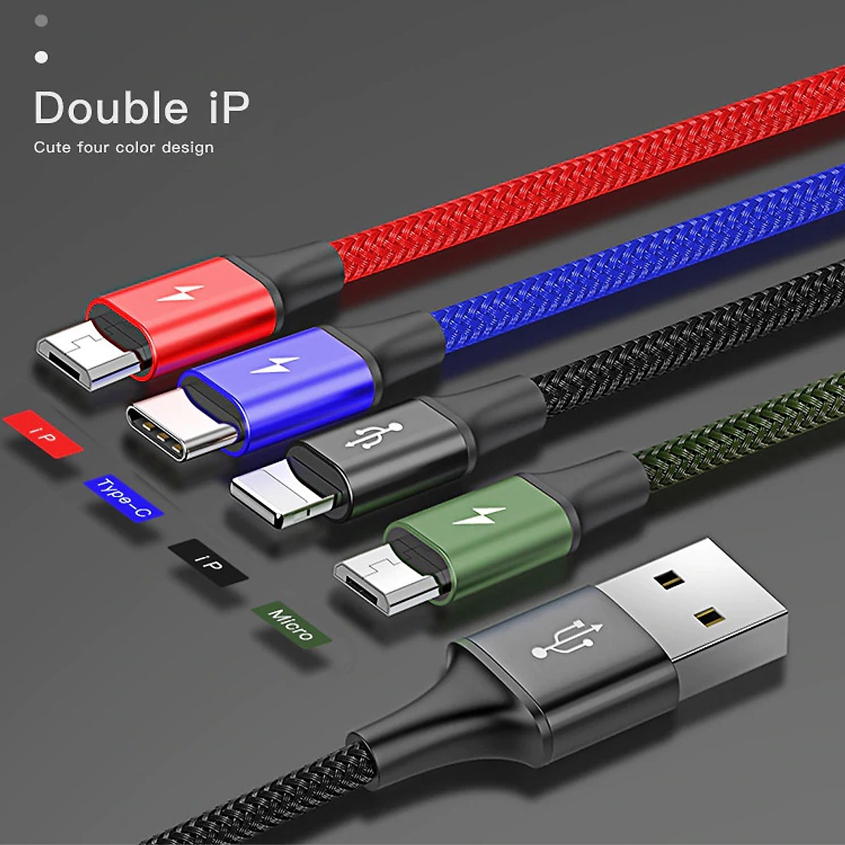 Dây cáp sạc đa năng Baseus 4 in 1 Type-C, 2 Lighning, Micro USB, cho iPhone/ iPad, Android