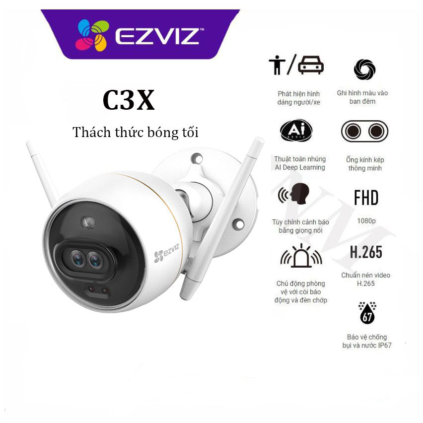 Camera IP Wifi Ngoài Trời Ezviz C3X Bản Mắt Kép Có Màu Ban Đêm Full HD 1080P - Hàng Chính Hãng