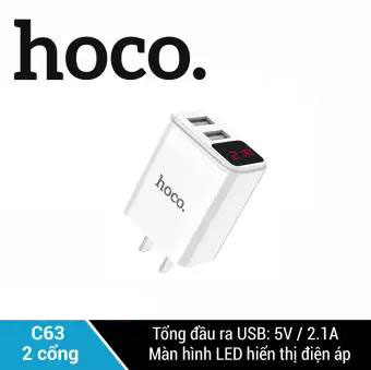  Cốc sạc 2 cổng Hoco hỗ trợ sạc nhanh 2.1A có màn hình LED hiển thị điện áp sạc C63
