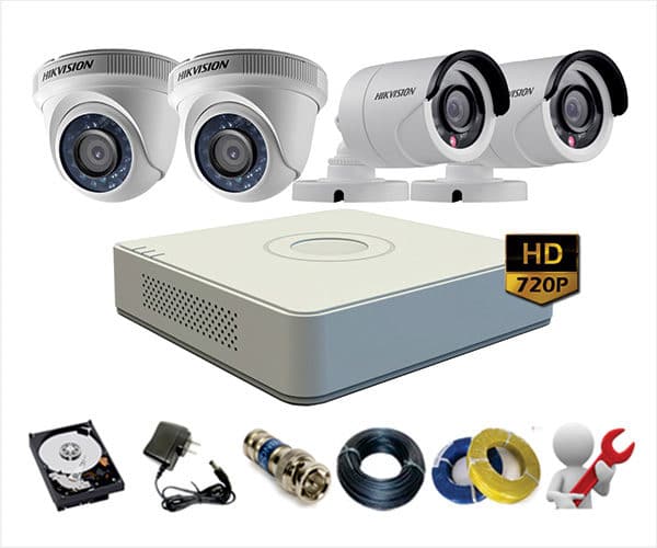 Lắp đặt trọn bộ 4 Camera TVI 1MP Hikvision